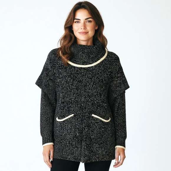 Alya Black Marled Knit Ruffle Cardigan Sweater S/M - Picture 1 of 6